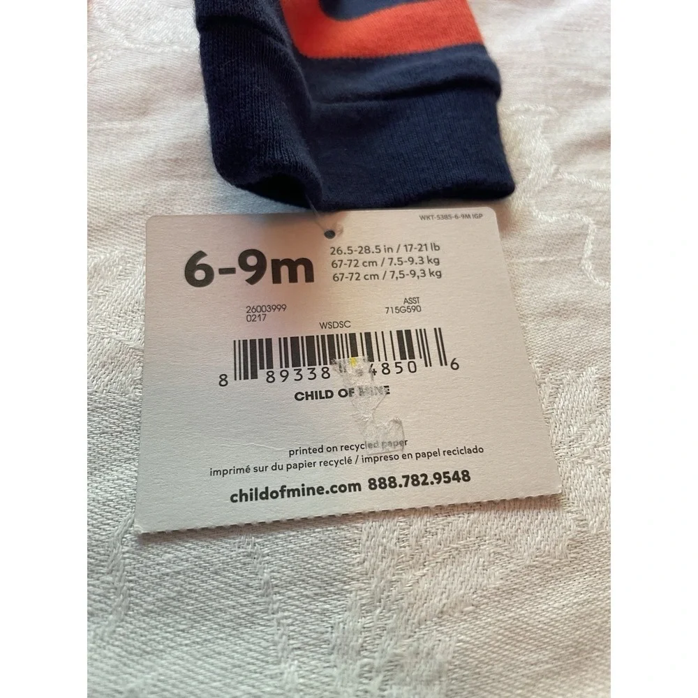 CHILD OF MINE BY CARTER'S BABY  FOOTED Red Blue Strip SLEEPER SIZE 6-9 Mths Lion